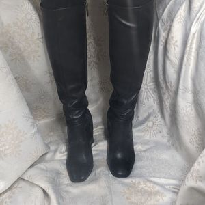Franco Sarto Black Roxanne Riding Boots Block Heel Sz 7